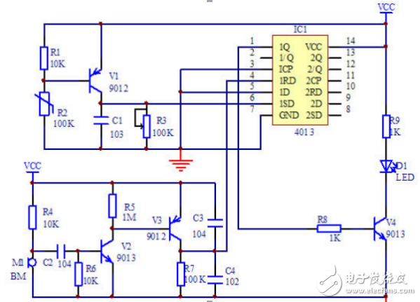 双D触发器4013模拟电子蜡烛电路的设计与制作