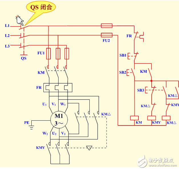 降压启动控制线路（按钮/接触器控制星型/三角形）