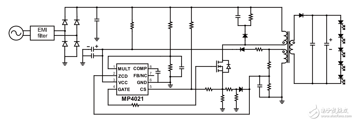 离线LED照明驱动芯片MP4021电路