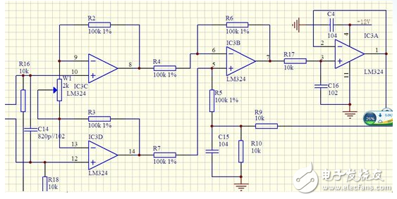 LM324的单电源差动放大器：