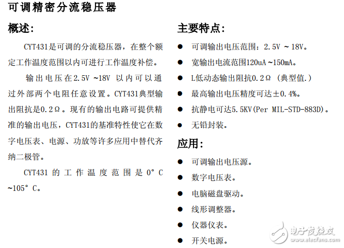 cyt431基准电压资料及封装