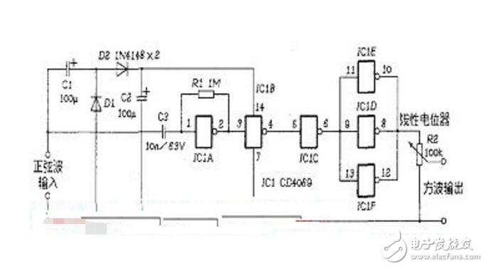 cd4093的正弦波转方波电路