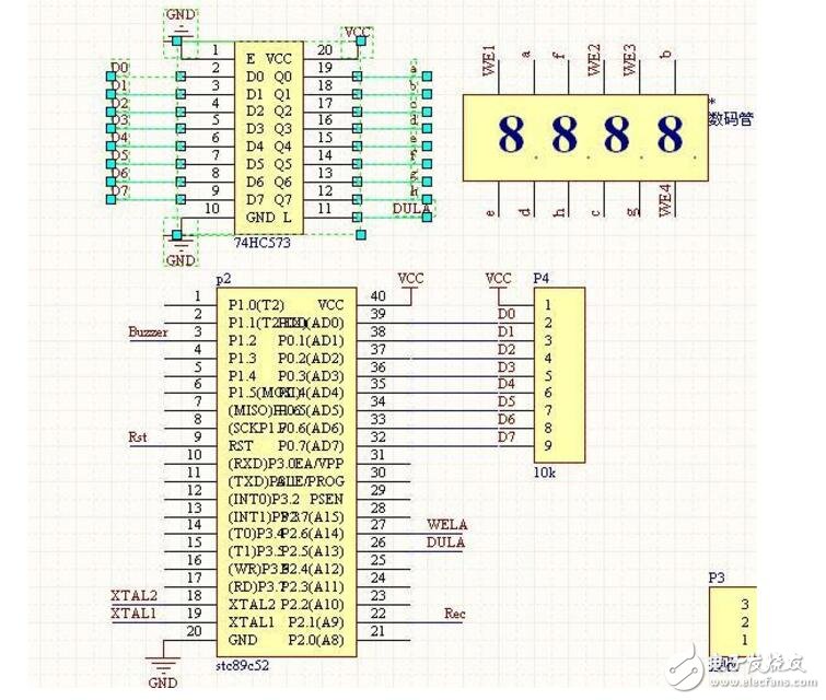 74hc573驱动4位数码管电路连接图及程序代码分享