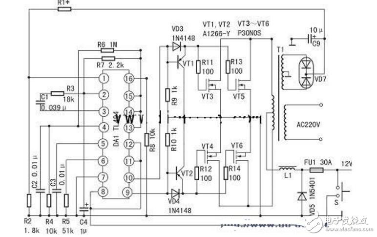 基于TL494的12V直流电压转变220V逆变电路