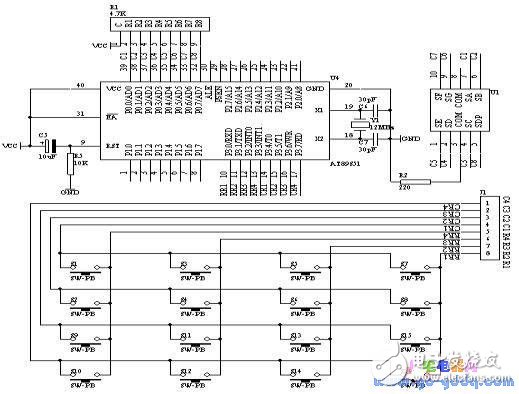 基于AT89S51的P1接4×4矩阵键盘设计
