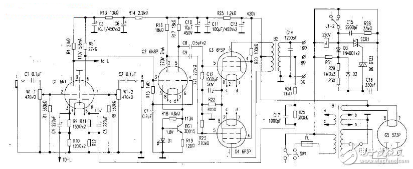 fu7电子管功放电路图大全（6N8P\6P3P\胆机功放电路\耦合电容器）