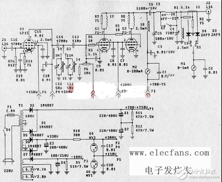 fu7电子管功放电路图大全（6N8P\6P3P\胆机功放电路\耦合电容器）