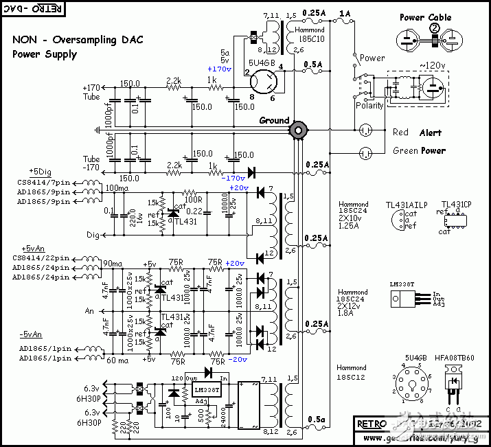 经典胆机线路图集CS8414+AD1865的PP输出(电源).gif