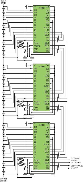 任何数量的 LTC6801 电池监视器都可以叠置